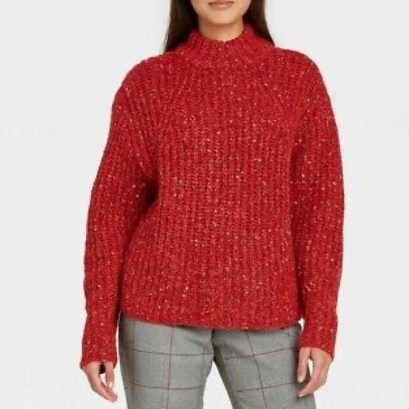 A New Day- Red Chunky Knit Mock Neck Sweater- Sz. M - Picture 1 of 7